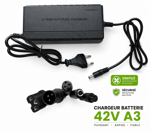 Chargeur 42V 3A pour batterie 36V | Trottinette & vélo électrique