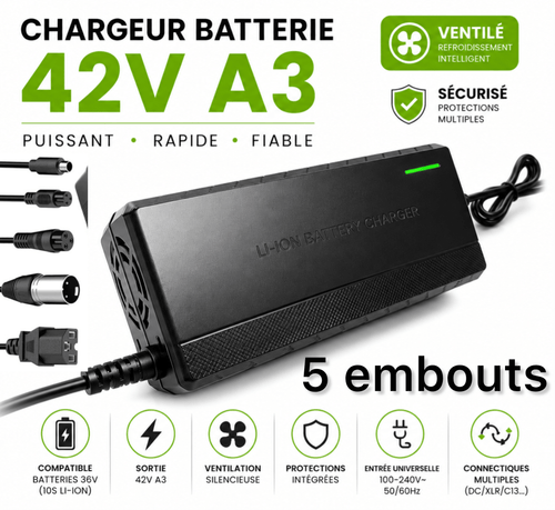 Chargeur 42V 3A pour batterie 36V | Trottinette & vélo électrique - SPCHARGE